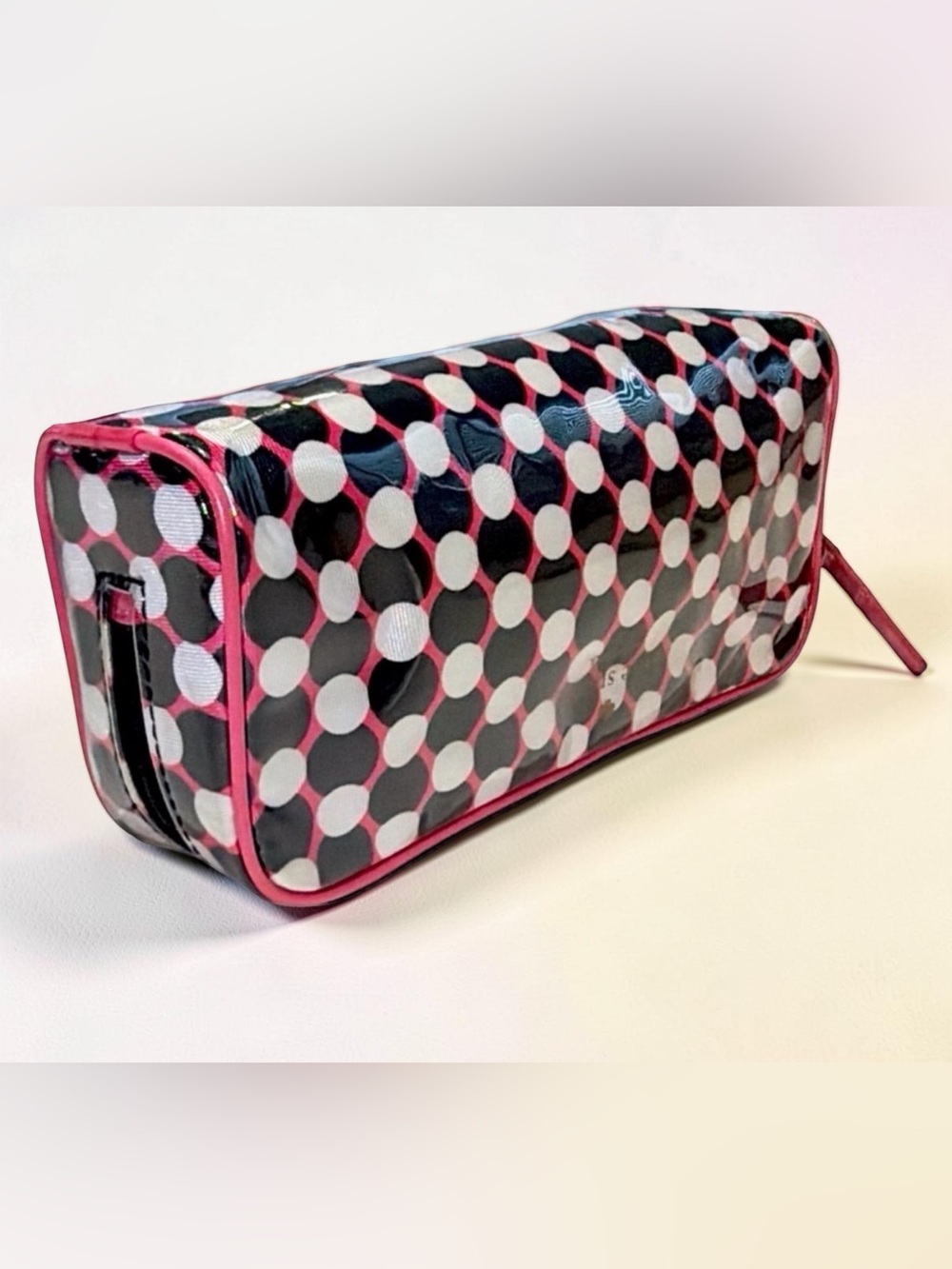 Kate Spade New York Polka Dot Coated Canvas Cosmetic Bag Pink Trim Travel Pouch